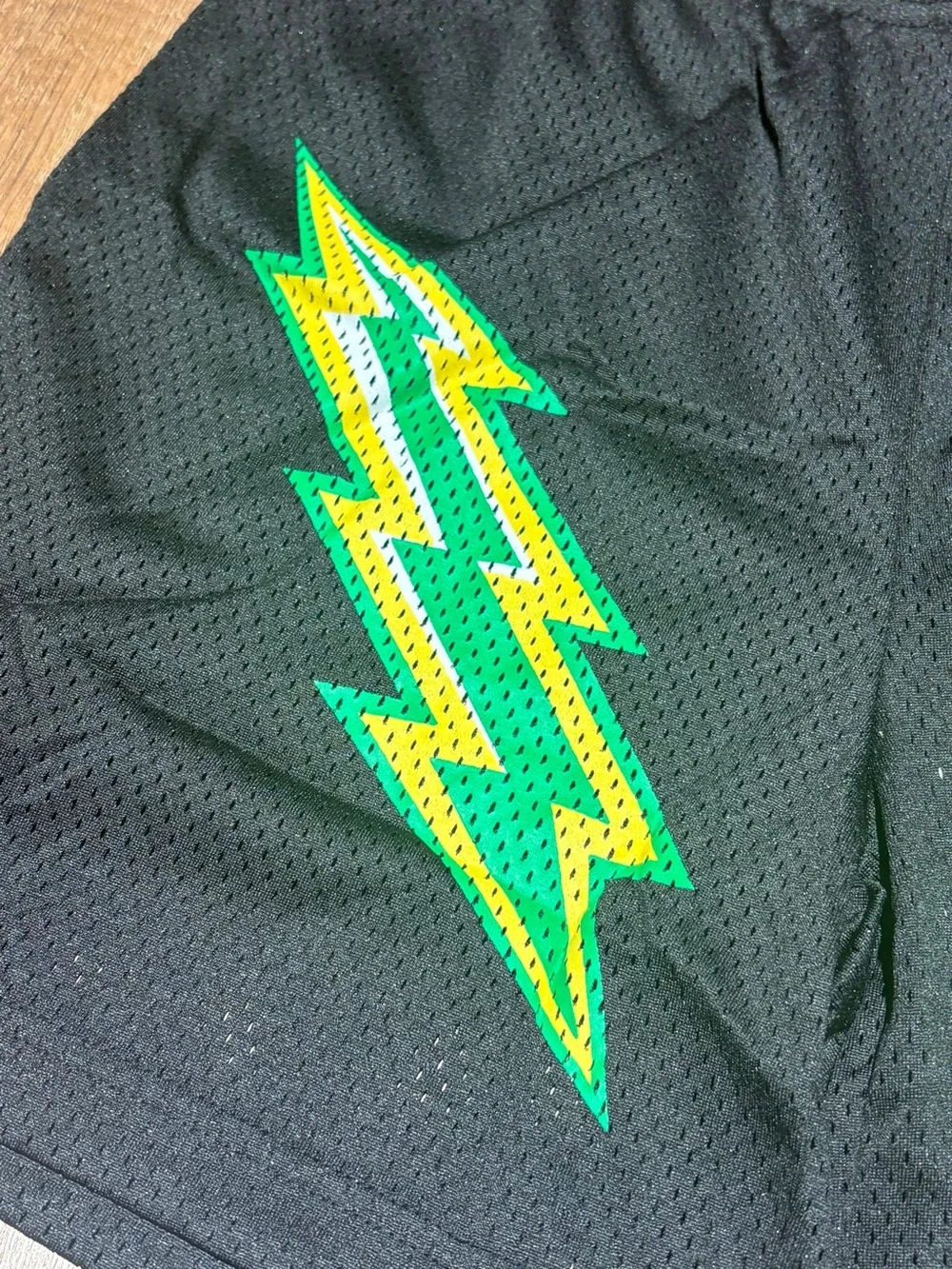Eric Emanuel EE Black Mesh Shorts with Green & Yellow Lightning Bolts Size Small